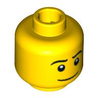 Minifig Head Baseball Player, Thin Grin, Black Eyes with White Pupils, Black Eyebrows Print [Blocked Open Stud] Yellow