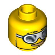 Minifig Head Rapper, Slotted White Sunglasses and Smirk with Gold Teeth Print Yellow