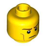 Minifig Head Elf, Long Brown Eyebrows and Light Brown Cheek Lines Print [Blocked Open Stud] Yellow
