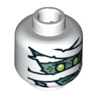 Minifig Head Mummy, Green Face Print [Blocked Open Stud] Weiß