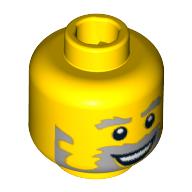 Minifig Head Fisherman, Beard Gray with Gray Eyebrows, Sideburns, Wide Open Smile and White Pupils Print Yellow
