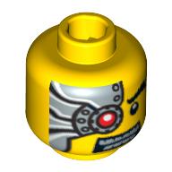 Minifig Head Space Villain, Mechanical Right Eye Red, Silver Head Plate Print [Blocked Open Stud] Gelb