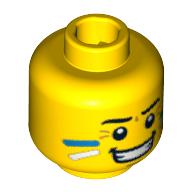 Minifig Head Tribal Chief, Face Paint with Blue and White Painted Cheeks and Grin Print [Blocked Open Stud] Yellow