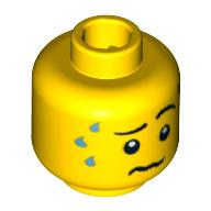 Minifig Head Gorilla Suit Guy, Wrinkled Mouth and Sweat Drops Print [Blocked Open Stud] Gelb