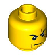 Minifig Head Kai, Stern Eyebrows, White Pupils, Frown, Scar Across Left Eye Print [Blocked Open Stud] Gelb
