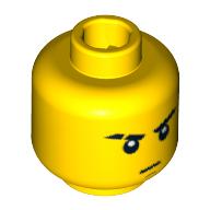 Minifig Head Jay, Stern Eyebrows, Scar on Right Eyebrow, White Pupils, Brown Chin Dimple Print [Blocked Open Stud] Yellow