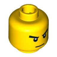 Minifig Head Zane, Eyebrows, White Pupils, Thin Mouth Print [Blocked Open Stud] Yellow