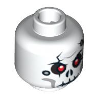 Minifig Head Chopov, Cracked Skull with Holes, Red Holes Print [Blocked Open Stud] Weiß