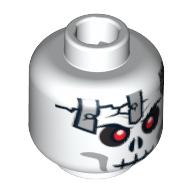 Minifig Head Frakjaw, Cracked Skull with Metal Plates Print [Blocked Open Stud] Weiß
