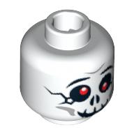 Minifig Head Bonezai, Skull Cracked with Red Eyes and Grin Print [Blocked Open Stud] White