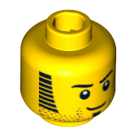 Minifig Head Jake Raines, Beard Stubble, Sideburns, Goatee and Red Scar Print [Blocked Open Stud] Yellow