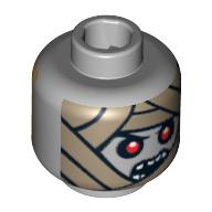 Minifig Head Amset-Ra, Gold Death Mask / Mummy Wrap with Red Eyes and Open Mouth Print Hellblaugrau