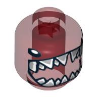 Minifig Head Hammerhead Warrior, Small Eyes and Large Open Shark Mouth Print [Blocked Open Stud] Trans-Red