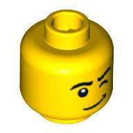 Minifig Head Sailor, Eyebrows, Raised Left Eyebrow, Winkered Left Eye, White Pupil Print [Blocked Open Stud] Yellow