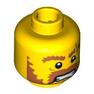 Minifig Head Viking, Brown Beard, Brown Eyebrows, Scar Across Left Eyebrow, Open Angry Mouth, White Pupils Print [Blocked Open Stud] Yellow