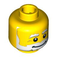 Minifig Head Lawn Gnome, White Beard, White Bushy Eyebrows, Smile, White Pupils Print [Blocked Open Stud] Yellow
