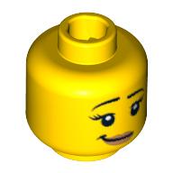 Minifig Head Surfer Girl, Crooked Smile, Pale Nougat Lipstick, Eyelashes, White Pupils Print [Blocked Open Stud] Yellow