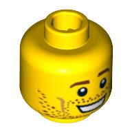 Minifig Head Soccer Player, Brown Eyebrows, Open Mouth Smile, Stubble, White Pupils Print [Blocked Open Stud] Gelb