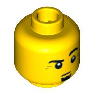 Minifig Head Artist, Eyebrows, Raised Left Eyebrow, Goatee, White Pupils Print Gelb