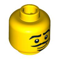Minifig Head Musketeer, Eyebrows, Black Goatee and Moustache, White Pupils Print [Blocked Open Stud] Gelb