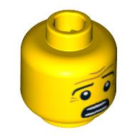 Minifig Head Hazmat Guy, Eyebrows, Wrinkles, Scared Look, Open Mouth, White Pupils Print [Blocked Open Stud] Gelb