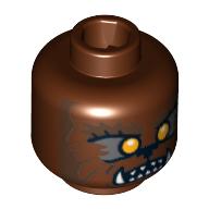 Minifig Head Werewolf, Orange Eyes and Sharp Teeth Print [Blocked Open Stud] Reddish Brown