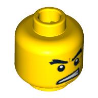 Minifig Head Hockey Player, Raised Eyebrows, Angry Open Mouth, White Pupils Print [Blocked Open Stud] Yellow
