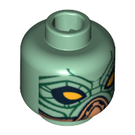 Minifig Head Embo, Large Yellow Eyes / Black Lines Print Sandgrün