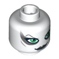 Minifig Head Aurra Sing, Large Green Eyes and Gray Lips Print [Blocked Open Stud] White
