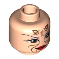 Minifig Head Sugi, Large Brown Eyes, Red Lips and Cheek Lines / Purple Hair Print Hellnougat