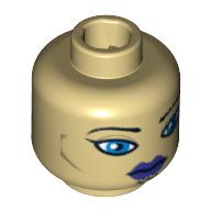 Minifig Head Luminara Unduli, Dual Sided, Purple Lips and Large Blue Eyes / Protective Eye Mask Print [Blocked Open Stud] Beige