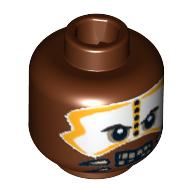 Minifig Head Cannibal, White and Yellow Face Paint Print [Blocked Open Stud] Rotbraun