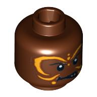 Minifig Head Cannibal, Yellow Face Paint Print [Blocked Open Stud] Reddish Brown