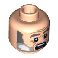 Minifig Head Joshamee Gibbs, Dual Sided, Gray Beard and Eyebrows, Crow's Feet, Angry / Scared Print [Blocked Open Stud] Light Nougat