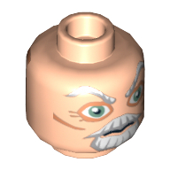 Minifig Head Ki-Adi-Mundi, Large Eyes, White Eyebrows, Beard and Mustache Print [Blocked Open Stud] Hellnougat