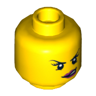 Minifig Head Soldier, Dark Pink Lips, Eyelashes, Purple Eye Shadow Conniving / Angry Print [Blocked Open Stud] Gelb