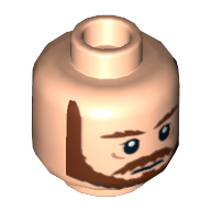 Minifig Head Qui-Gon Jinn, Beard with Brown Eyebrows, Moustache and Beard Print Hellnougat