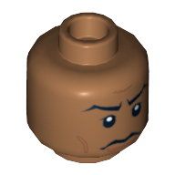 Minifig Head Captain Panaka, Stern Eyebrows, White Pupils Print [Blocked Open Stud] Medium Nougat