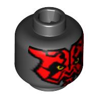 Minifig Head Darth Maul, Red Face, Yellow Eyes Print Black