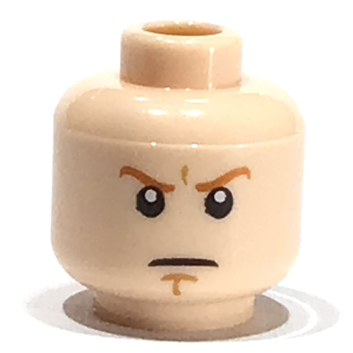 Minifig Head Obi-Wan Kenobi, Dark Orange Eyebrows, White Pupils and Brown Chin Dimple Determined / Smiling Print Hellnougat