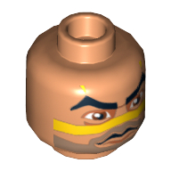 Minifig Head Quinlan Vos, Large Eyebrows, Yellow Stripe, Stubble Beard Print [Blocked Open Stud] Nougat