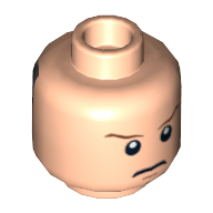 Minifig Head Luke Skywalker, Dual Sided, Stern Brown Eyebrows and Pupils / Gray Visor Print [Blocked Open Stud] Light Nougat