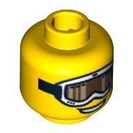 Minifig Head Snowboarder Guy, White Ski Goggles with Strap and Open Smile Print [Blocked Open Stud] Yellow