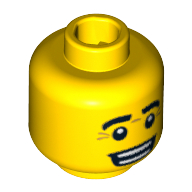 Minifig Head Lizard Man, Eyebrows, Wrinkles, White Pupils with Open Smile Print [Blocked Open Stud] Gelb