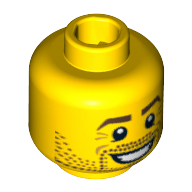 Minifig Head Lumberjack, Beard Stubble, Reddish Brown Eyebrows, White Pupils and Open Smile Print [Blocked Open Stud] Yellow