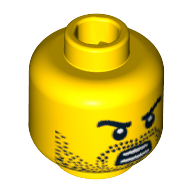 Minifig Head Gladiator, Beard Stubble, Angry Eyebrows with Baring Teeth Open Mouth Print [Blocked Open Stud] Yellow