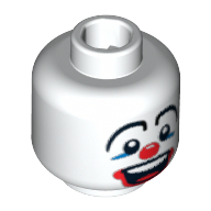 Minifig Head Clown, Large Drawn Eyebrows, Blue Eye Make-up, Big Red Nose and Large Red Mouth Print [Blocked Open Stud] Weiß