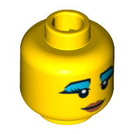 Minifig Head Egyptian Queen, Eyebrows, Eyelashes with Thick Blue Mascara, Smile and Red Lips Print [Blocked Open Stud] Yellow