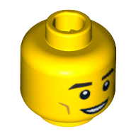 Minifig Head Ice Fisherman, Eyebrows, Cheek Dimples, White Pupils and Open Smile Print [Blocked Open Stud] Gelb