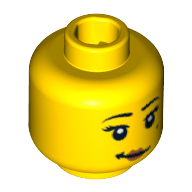 Minifig Head Zookeeper, Eyelashes, White Pupils, Red Lips, Crooked Smile and Mole on Left Cheek Print [Blocked Open Stud] Yellow